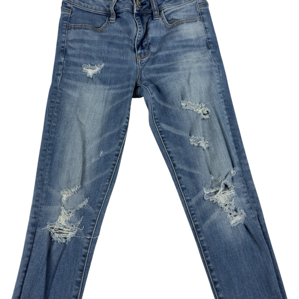 American Eagle High Rise Jeggings Super Stretch Destroyed‎ Medium Wash Size 4R - Picture 4 of 12